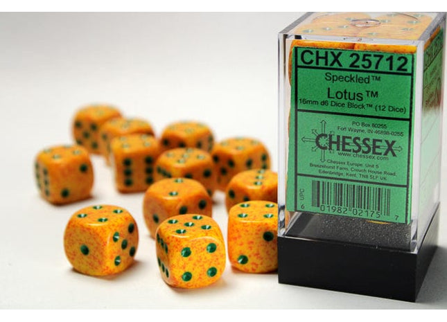 Gamers Guild AZ Chessex CHX25712 - Chessex 16mm Set of 12 D6 Speckled Lotus Chessex