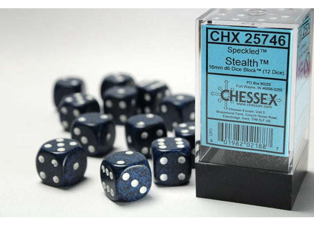 Gamers Guild AZ Chessex CHX25746 - Chessex 16mm Set of 12 D6 Speckled Stealth Chessex