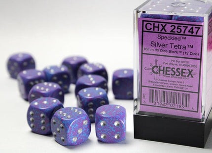Gamers Guild AZ Chessex CHX25747 - Chessex 16mm Set of 12 D6 Speckled Silver Tetra Chessex