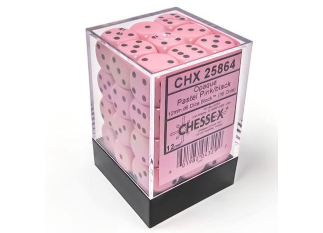 Gamers Guild AZ Chessex CHX25864: Chessex D6 Opaque Pastel Pink/Black Dice Block ACD Distribution