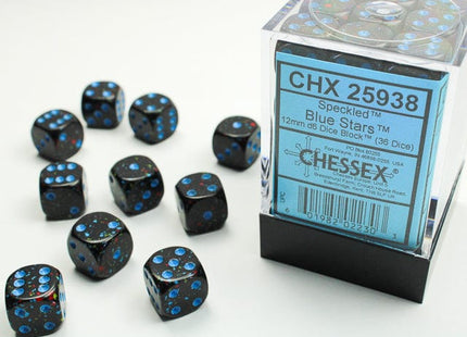 Gamers Guild AZ Chessex CHX25938 -  Chessex 12mm D6 Blue Stars Speckled Chessex