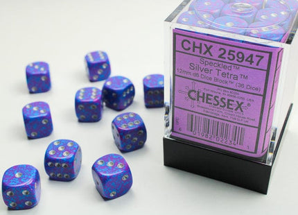 Gamers Guild AZ Chessex CHX25947 -  Chessex 12mm D6 Silver Tetra Specked Chessex