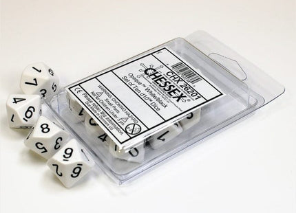 Gamers Guild AZ Chessex CHX26201 - Chessex Set of Ten D10 Opaque White / Black Chessex