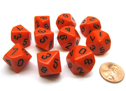 Gamers Guild AZ Chessex CHX26203 - Chessex Set of Ten d10 Opaque Orange / Black Chessex