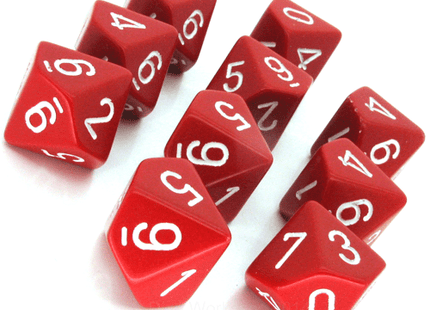Gamers Guild AZ Chessex CHX26204 - Chessex Set of Ten d10 Opaque Red/White Chessex