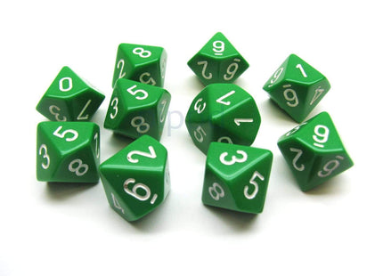 Gamers Guild AZ Chessex CHX26205 - Chessex Set of Ten d10 Opaque Green / White Chessex