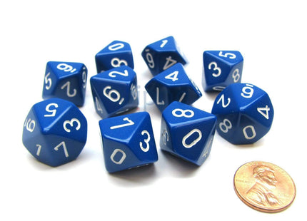 Gamers Guild AZ Chessex CHX26206 - Chessex Set of Ten d10 Opaque Blue / White Chessex