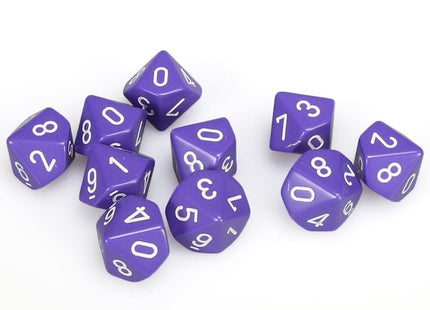 Gamers Guild AZ Chessex CHX26207: Chessex D10 Opaque Purple/White Set of Ten ACD Distribution