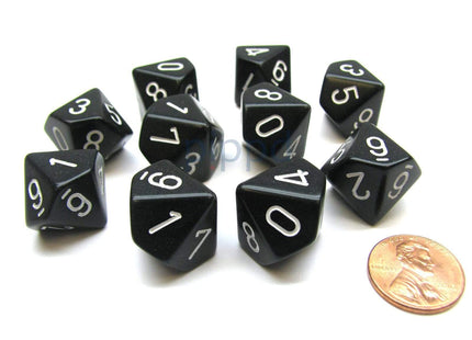 Gamers Guild AZ Chessex CHX26208 - Chessex Set of Ten d10 Opaque Black / White Chessex