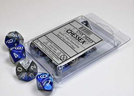 Gamers Guild AZ Chessex CHX26223 - Chessex Set of Ten D10 Gemini Blue Steel / White Chessex