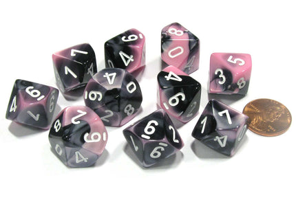 Gamers Guild AZ Chessex CHX26230 - Chessex Set of Ten d10 Gemini Black-Pink / White Chessex