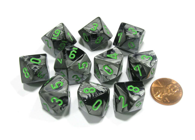 Gamers Guild AZ Chessex CHX26245 - Chessex Set of Ten d10 Gemini Black-Grey / Green Chessex