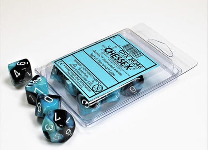 Gamers Guild AZ Chessex CHX26246 - Chessex Set of Ten D10 Gemini Black Shell / White Chessex