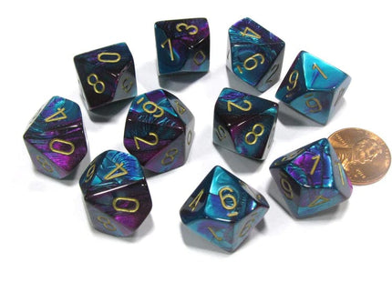 Gamers Guild AZ Chessex CHX26249 - Chessex Set of Ten D10 Gemini Purple Teal / Gold Chessex