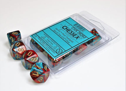 Gamers Guild AZ Chessex CHX26262 - Chessex Set of Ten D10 Gemini Red Teal / Gold Chessex