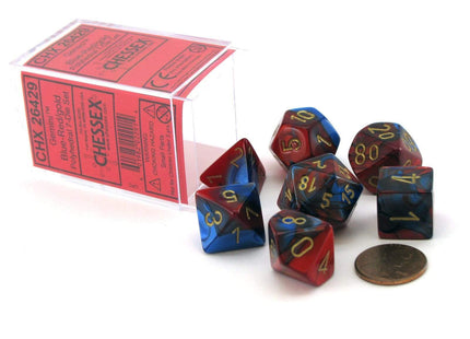 Gamers Guild AZ Chessex CHX26429 - Chessex 7 Die Set Blue Red/Gold Gemini Chessex