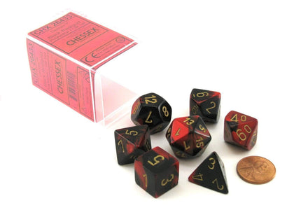 Gamers Guild AZ Chessex CHX26433 - Chessex 7 Die Set Black Red/Gold Gemini Chessex