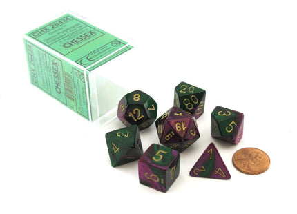 Gamers Guild AZ Chessex CHX26434 - Chessex 7 Die Set Green Purple/Gold Gemini Chessex