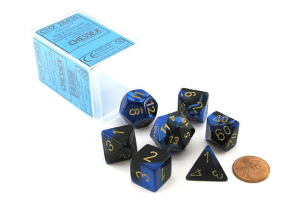 Gamers Guild AZ Chessex CHX26435 - Chessex 7 Die Set Black Blue/Gold Gemini Chessex