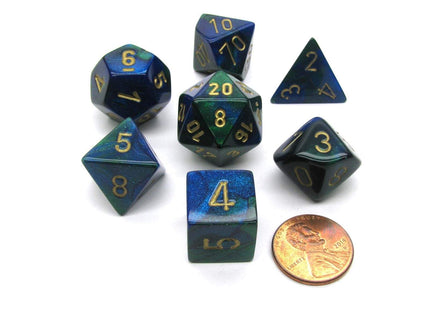Gamers Guild AZ Chessex CHX26436 - Chessex 7 Die Set Blue Green / Gold Gemini Chessex