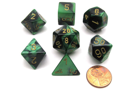 Gamers Guild AZ Chessex CHX26439 - Chessex 7 Die Set Black Green / Gold Gemini Chessex