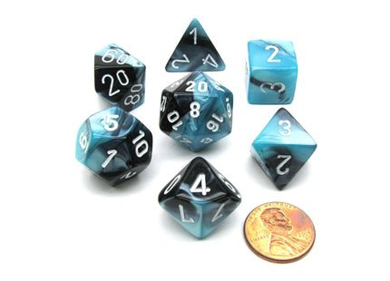 Gamers Guild AZ Chessex CHX26446 - Chessex 7 Die Set Black Shell / White Gemini Chessex