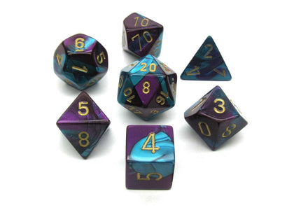 Gamers Guild AZ Chessex CHX26449 - Chessex 7 Die Set Purple Teal / Gold Die Gemini Chessex