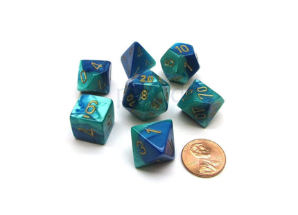 Gamers Guild AZ Chessex CHX26459 - Chessex 7 Die Set Blue Teal/Gold Chessex