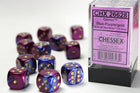 Gamers Guild AZ Chessex CHX26628 - Chessex 16mm Set of 12 D6 Gemini Blue-Purple/Gold Chessex