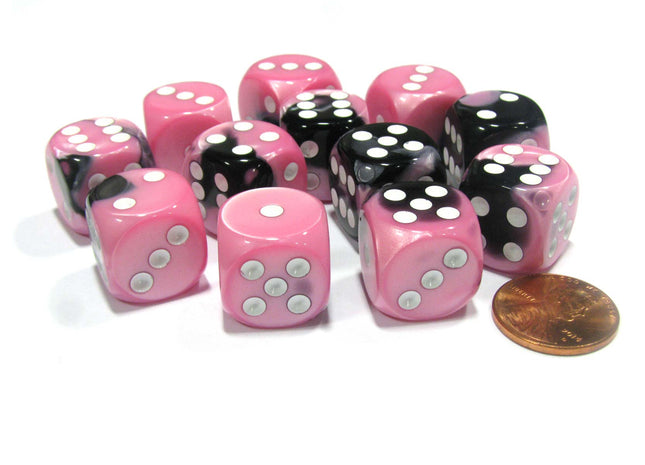 Gamers Guild AZ Chessex CHX26630 - Chessex 16mm Black Pink / White Gemini Chessex