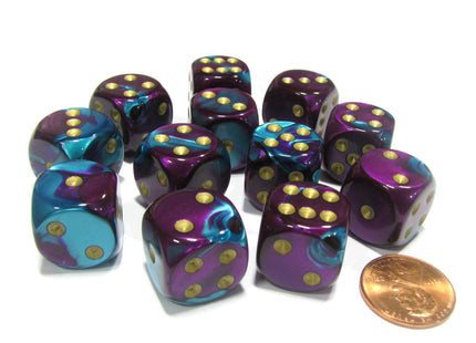 Gamers Guild AZ Chessex CHX26649 - Chessex 16mm Purple Teal / Gold Gemini Chessex