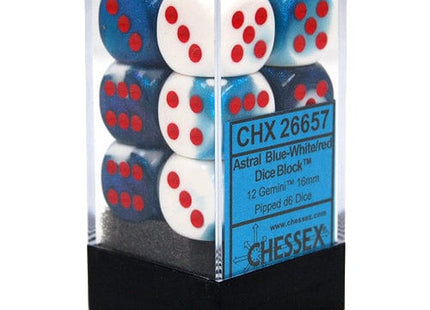 Gamers Guild AZ Chessex CHX26657 - Chessex 16mm Astral Blue White / Red Gemini Chessex