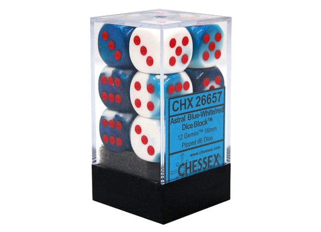 Gamers Guild AZ Chessex CHX26657 - Chessex 16mm Astral Blue White / Red Gemini Chessex