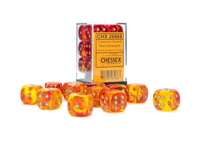 Gamers Guild AZ Chessex CHX26668 - Chessex 16mm D6 Gemini Translucent Red-Violet/Gold Chessex