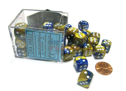 Gamers Guild AZ Chessex CHX26822 - Chessex 12mm Blue / Gold Gemini Chessex