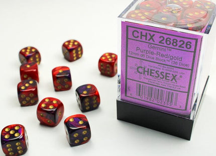 Gamers Guild AZ Chessex CHX26826 -  Chessex 12mm D6 Purple – Red/Gold Gemini Chessex
