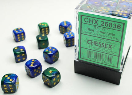 Gamers Guild AZ Chessex CHX26836 -  Chessex 12mm D6 Blue-Green /Gold Chessex