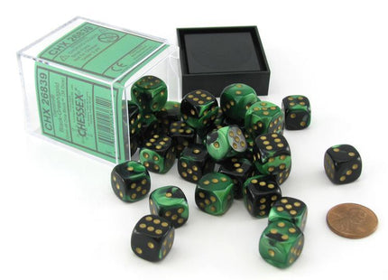 Gamers Guild AZ Chessex CHX26839 - Chessex 12mm Black Green/Gold Gemini Chessex