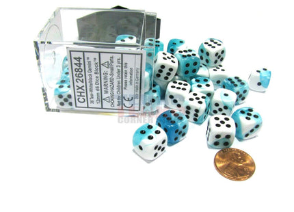 Gamers Guild AZ Chessex CHX26844 - Chessex 12mm Teal White / Black Gemini Chessex