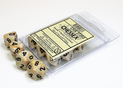 Gamers Guild AZ Chessex CHX27202 - Chessex Set of Ten D10 Marble Ivory / Black Chessex