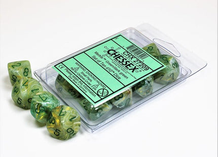 Gamers Guild AZ Chessex CHX27209 - Chessex Set of Ten D10 Marble Green / Dark Green Chessex