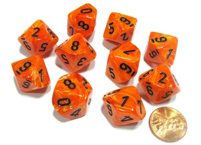 Gamers Guild AZ Chessex CHX27233 - Chessex Set of Ten D10 Vortex Orange / Black Chessex
