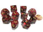Gamers Guild AZ Chessex CHX27234 - Chessex Set of Ten d10 Vortex Burgundy / Gold Chessex