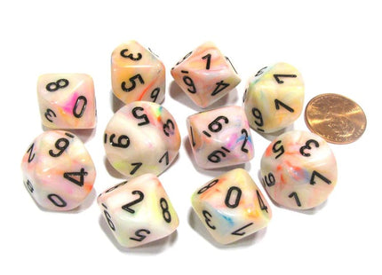 Gamers Guild AZ Chessex CHX27242 - Chessex Set of Ten d10 Festive Circus / Black Chessex