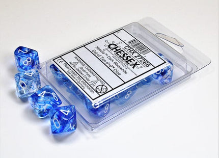 Gamers Guild AZ Chessex CHX27266 - Chessex Set of Ten D10 Nebula Dark Blue / White Chessex