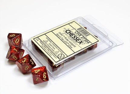 Gamers Guild AZ Chessex CHX27304 - Chessex Set of Ten D10 Glitter Ruby / Gold Chessex