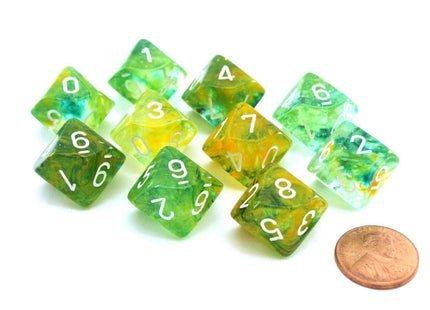 Gamers Guild AZ Chessex CHX27355 - Chessex Set of Ten d10 Nebula Spring / White Chessex