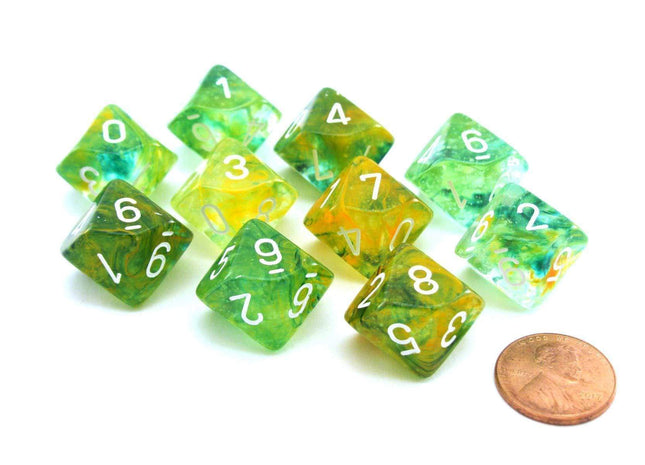 Gamers Guild AZ Chessex CHX27355 - Chessex Set of Ten d10 Nebula Spring / White Chessex