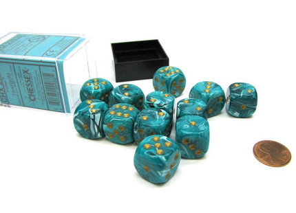 Gamers Guild AZ Chessex CHX27363 CHESSEX BLUE / GOLD 16MM VORTEX Chessex