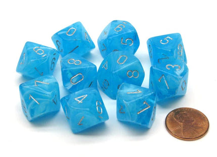 Gamers Guild AZ Chessex CHX27366 - Chessex Set of Ten D10 Luminary Glow In The Dark Sky / Silver Chessex